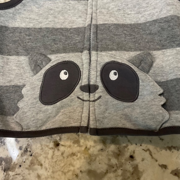 *GENTLY WORN* Carter's 6M Gray Zip-Up Striped Raccoon Vest - Picture 5 of 5